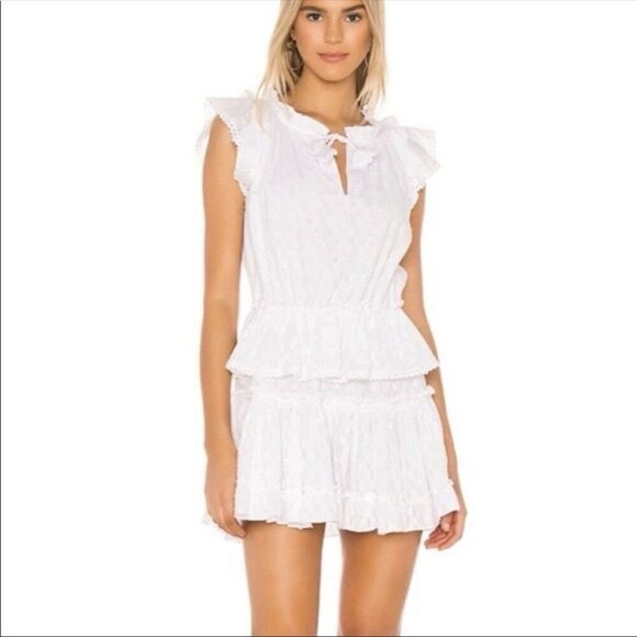 Misa Los Angeles Lilian Dress White Ruffle Eyelet Tiered Mini Women’s Size S